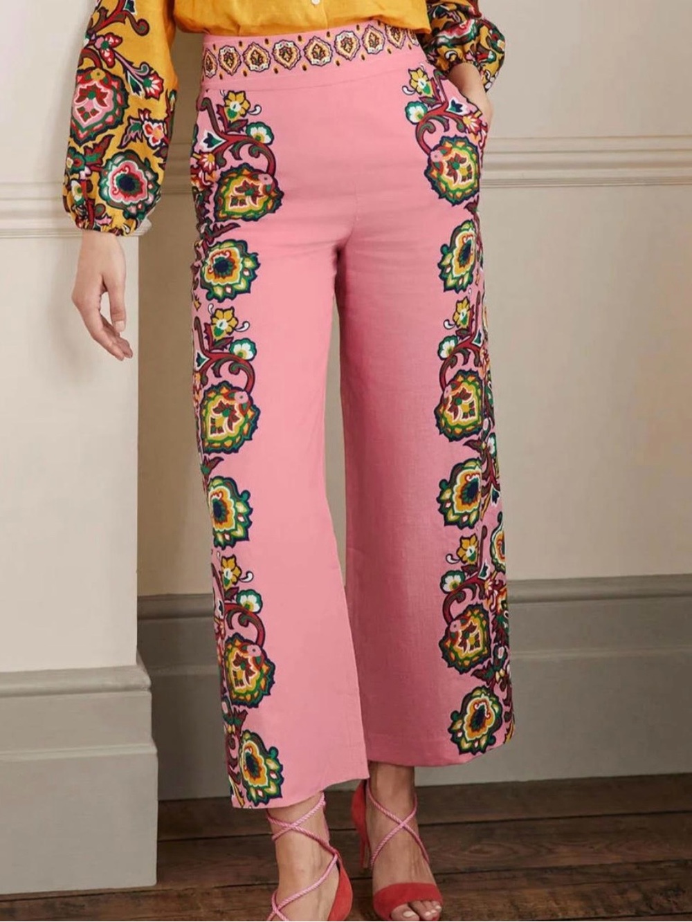 Boden Wide-Leg Linen Trousers - Size 12